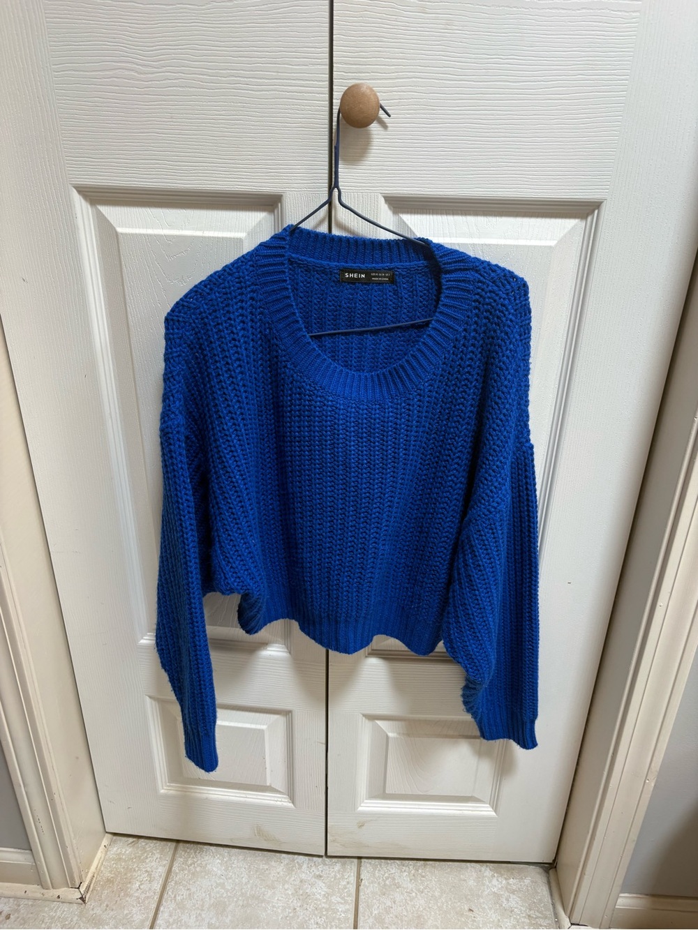 SHEIN Royal Blue Cropped Chunky Knit Sweater